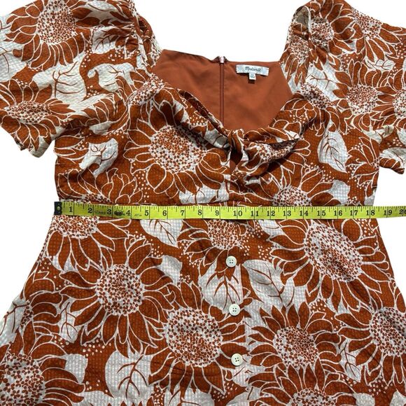 Madewell Dress Sz 14P Orange 100% Silk Floral Mini Tie Button Front Cottage Core - Picture 6 of 8